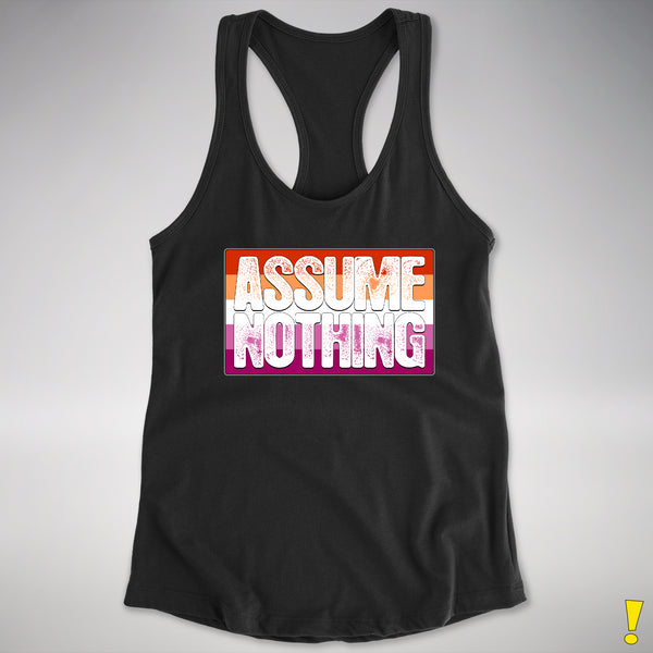 Assume Nothing Lesbian Pride Flag Racerback Tank - Black